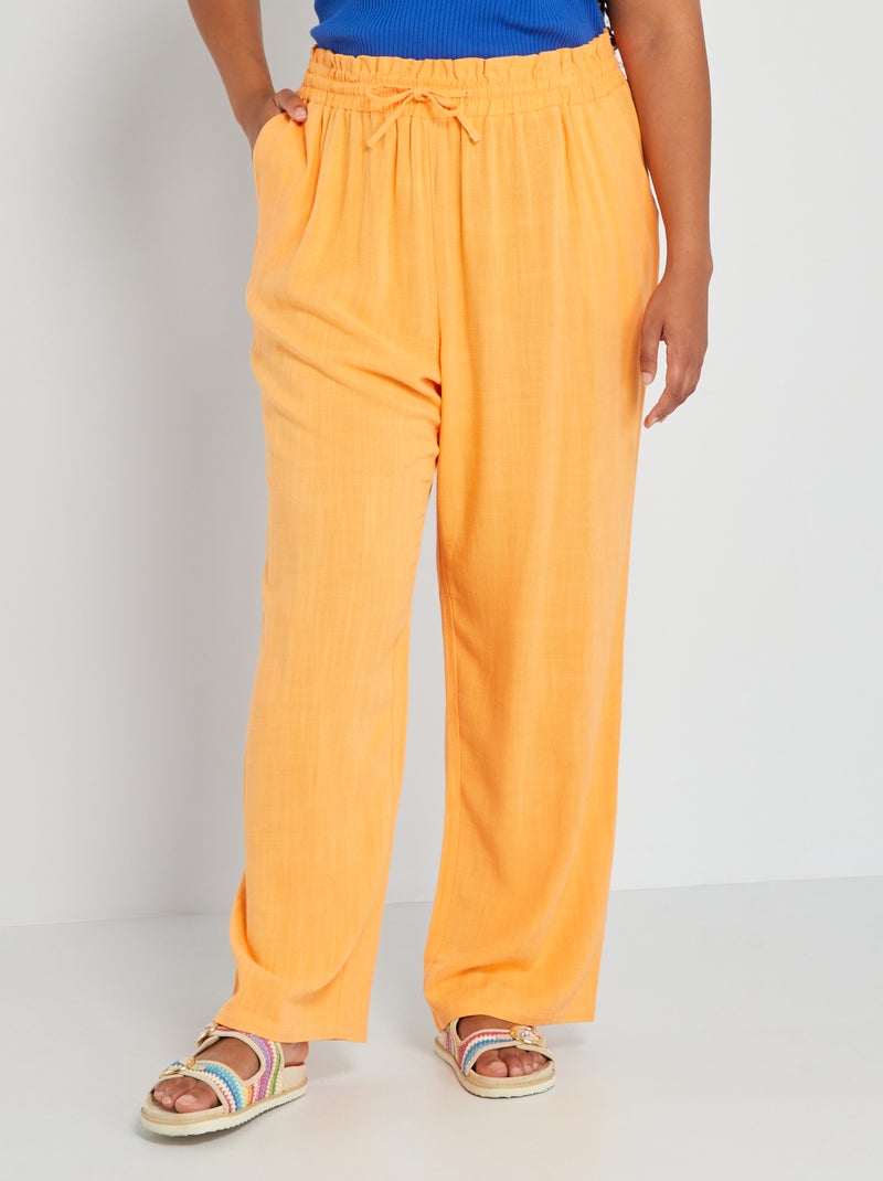 Pantalón recto de lino naranja albaricoque - Kiabi