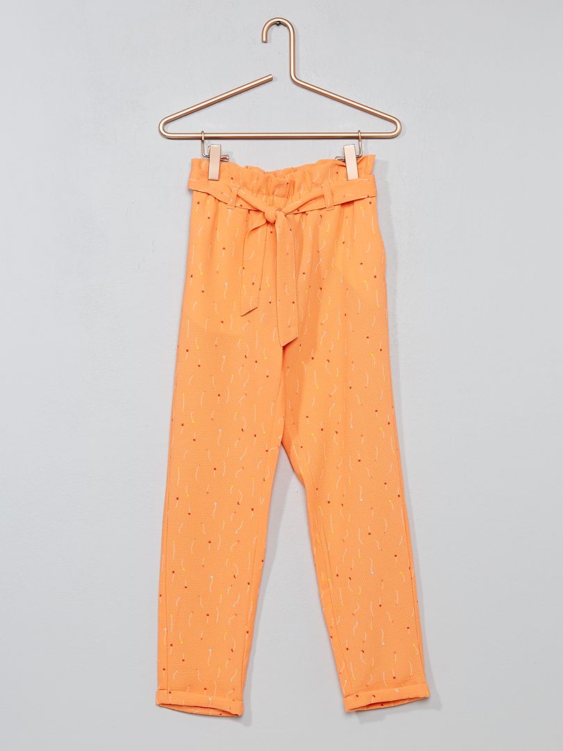 Pantalón recto de material vaporoso con estampado estampado naranja - Kiabi