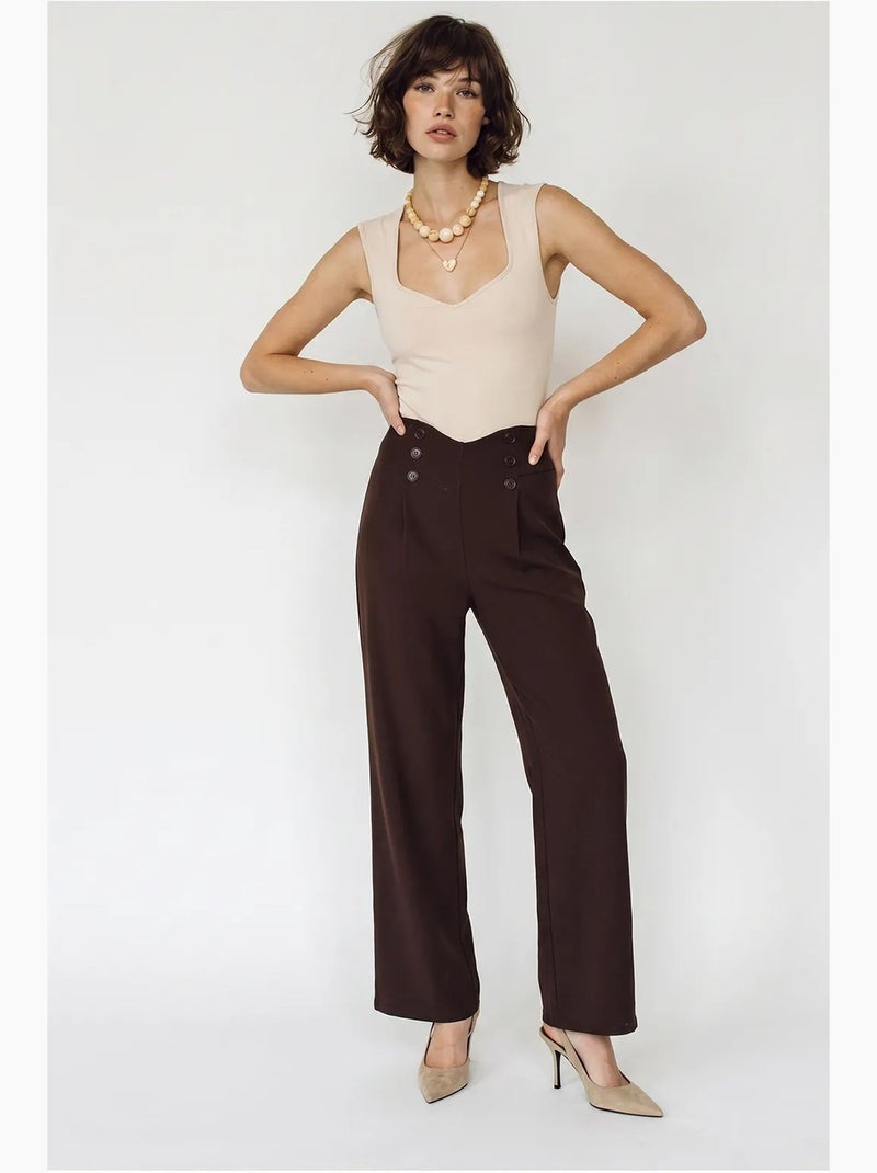 Pantalón recto de mujer lucci Marrón chocolate - Kiabi