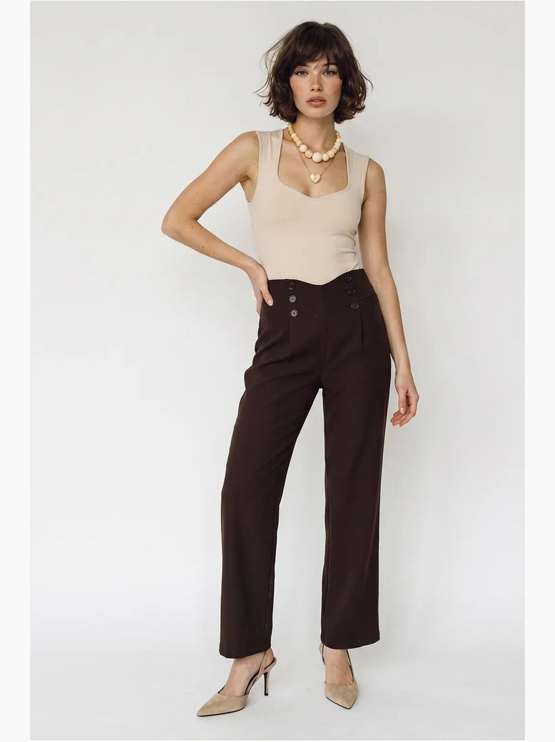 Pantalón recto de mujer lucci Marrón chocolate - Kiabi