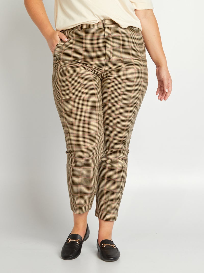 Pantalón recto de 'pata de gallo' MARRON - Kiabi