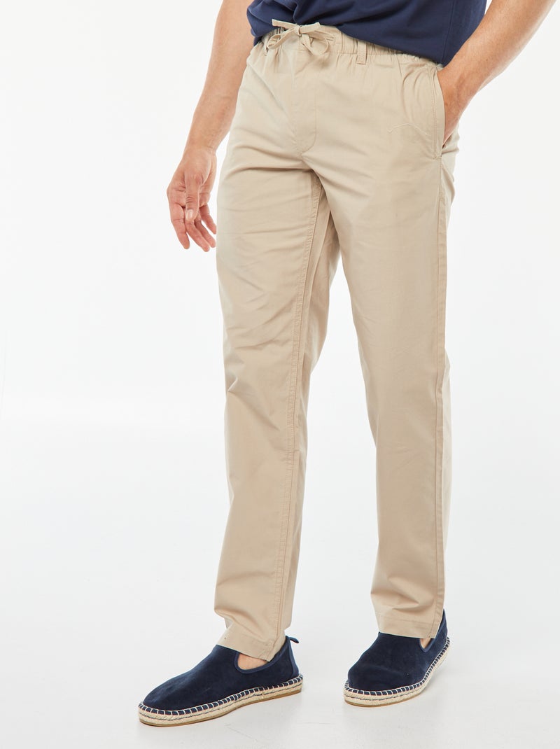 Pantalón recto de popelina beige - Kiabi