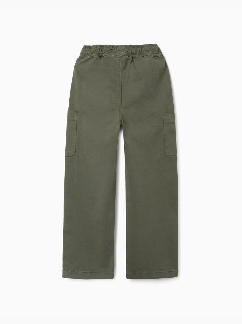 Pantalón recto de sarga con bolsillos cargo Verde oscuro - Kiabi