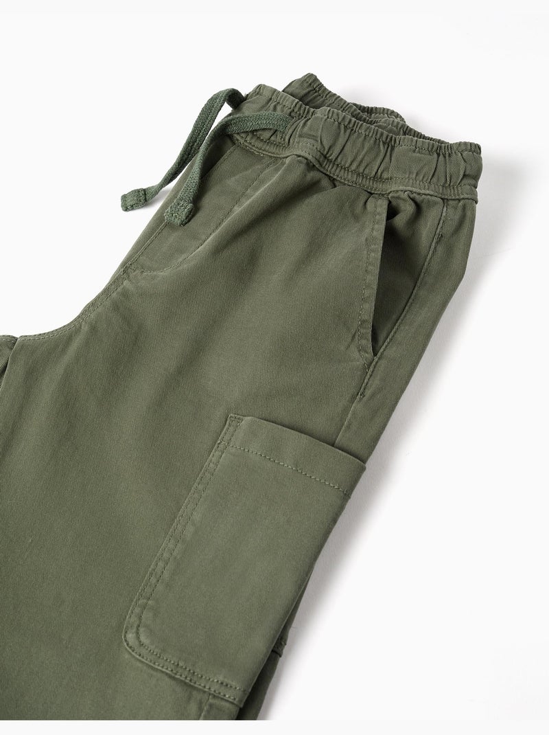 Pantalón recto de sarga con bolsillos cargo Verde oscuro - Kiabi
