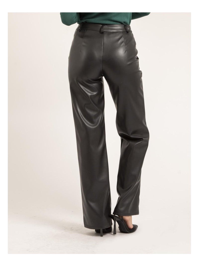Pantalón recto de simil cuero EVANIA Negro - Kiabi