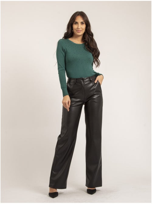 Pantalón recto de simil cuero EVANIA - Kiabi Pantalón recto de simil cuero EVANIA - Kiabi