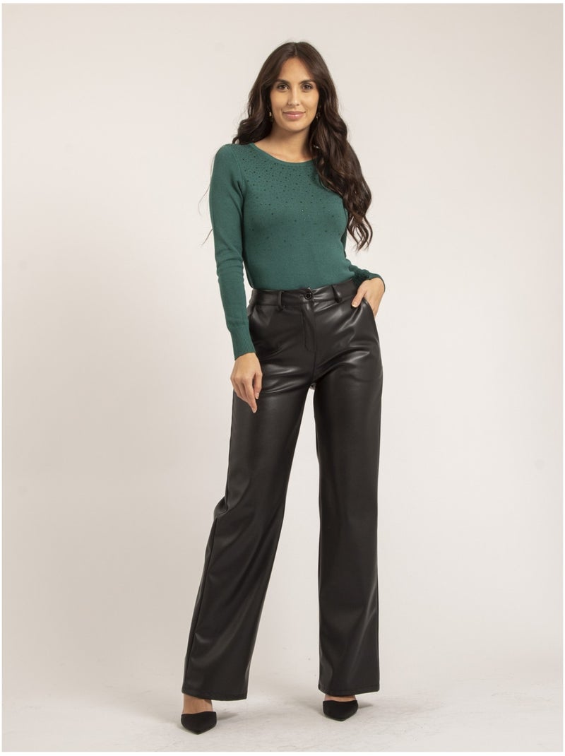 Pantalón recto de simil cuero EVANIA Negro - Kiabi