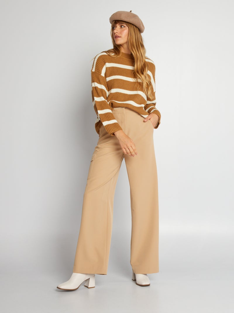 Pantalón recto de talle alto BEIGE - Kiabi
