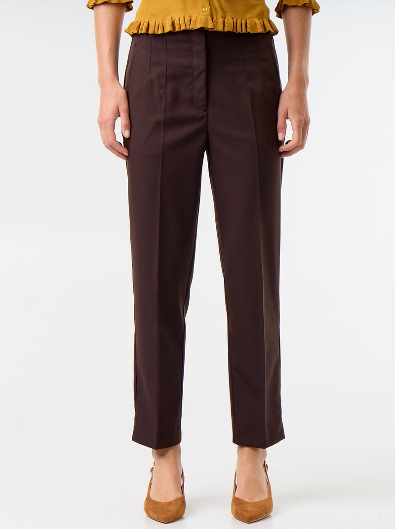 Pantalón recto de talle alto Marron - Kiabi