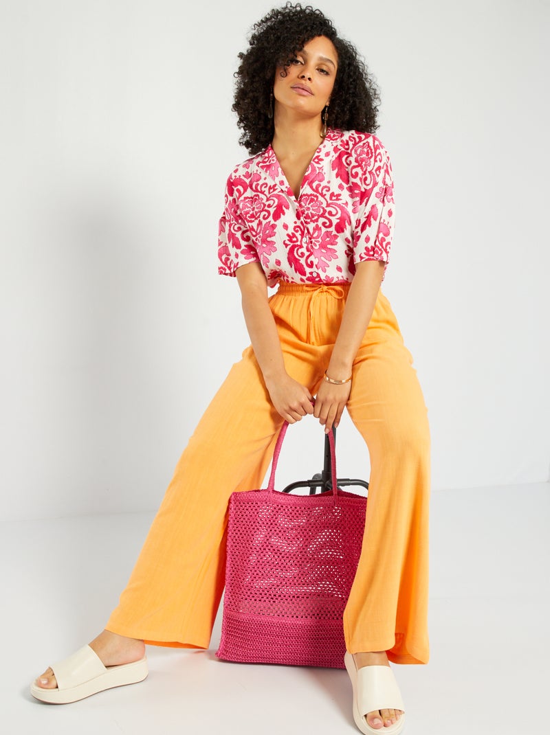 Pantalón recto de talle alto naranja albaricoque - Kiabi