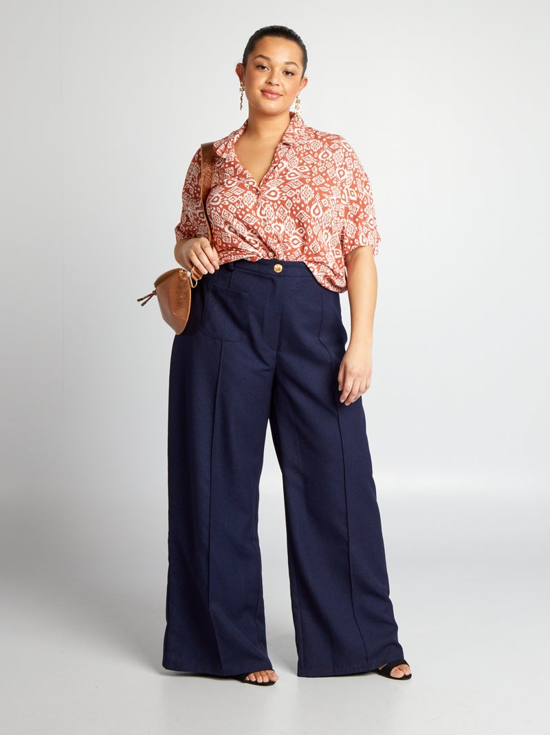 Pantalón recto de tiro alto AZUL - Kiabi