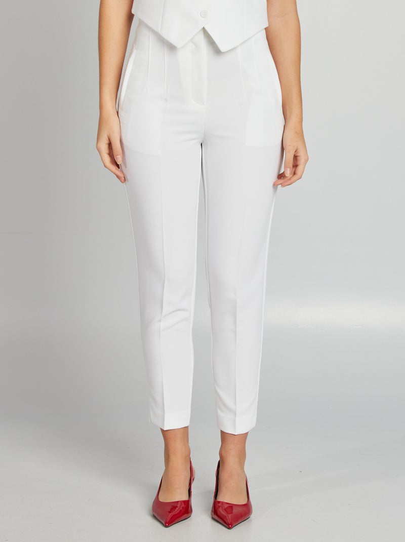 Pantalón recto de tiro alto BLANCO - Kiabi