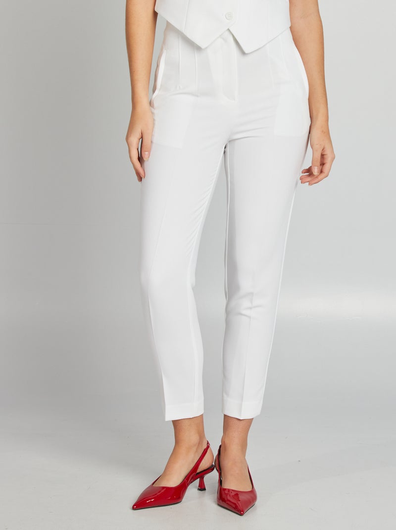 Pantalón recto de tiro alto BLANCO - Kiabi