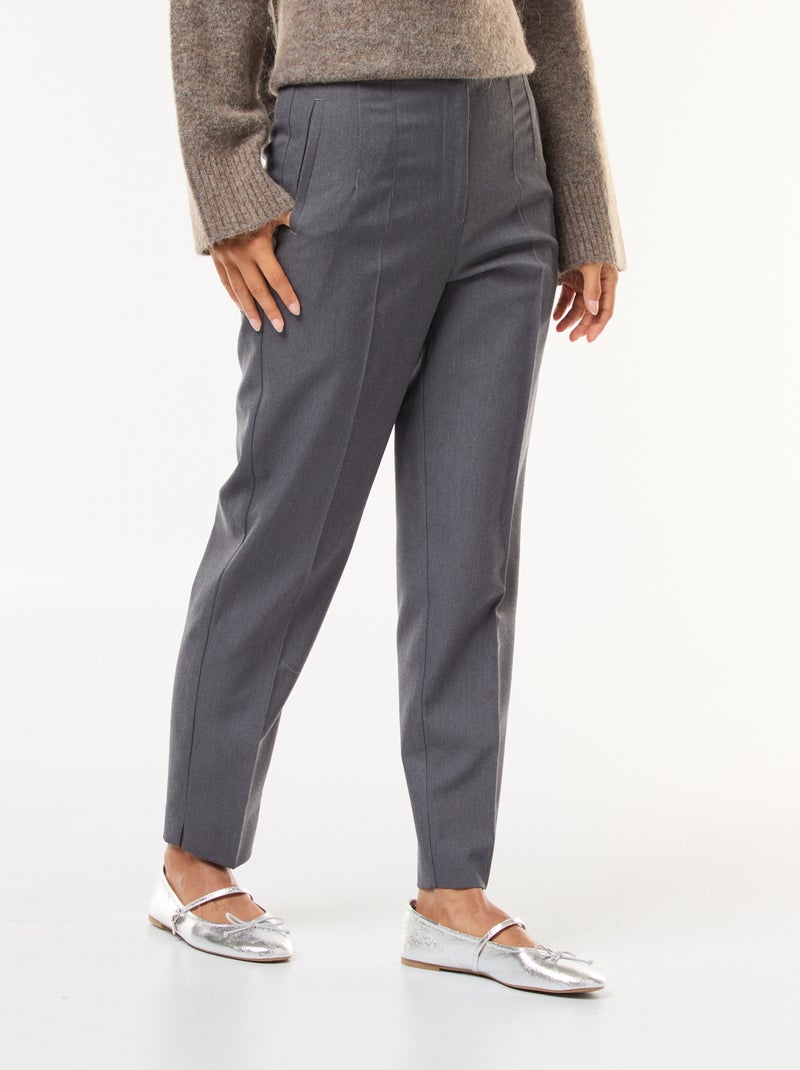 Pantalón recto de tiro alto Gris - Kiabi