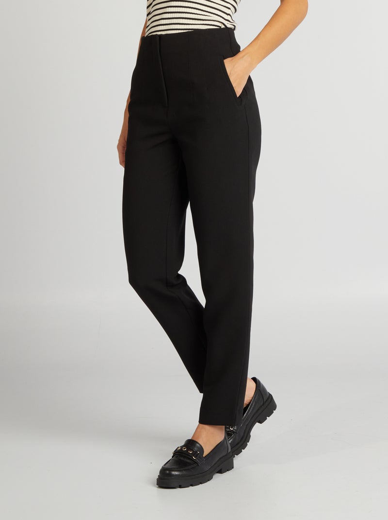 Pantalón recto de tiro alto negro - Kiabi