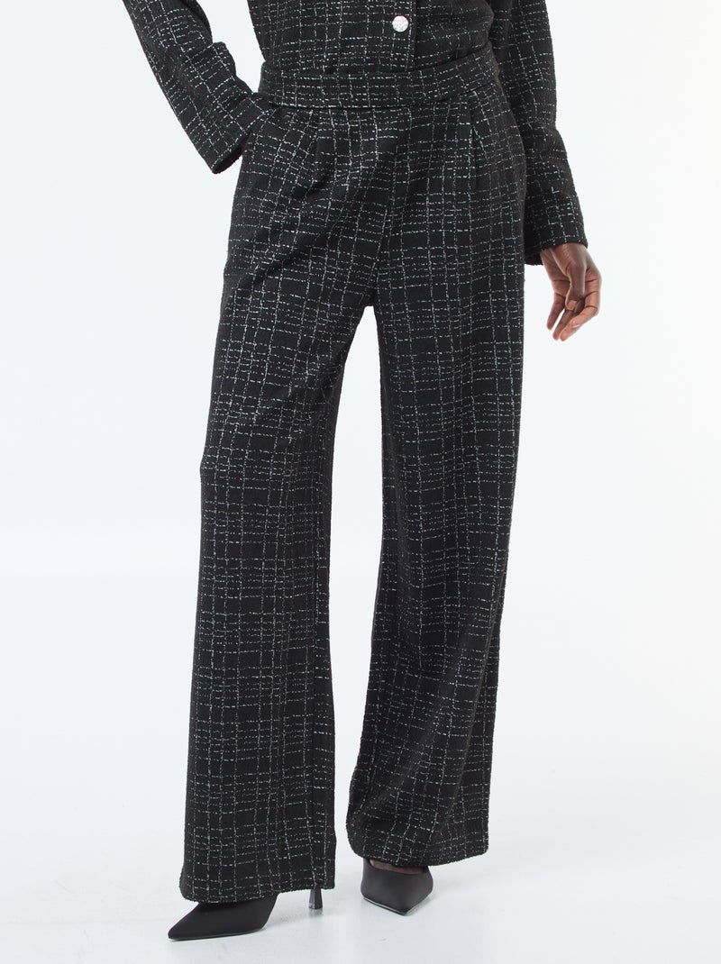 Pantalón recto 'JDY' de cuadros con cinturón elástico Negro - Kiabi