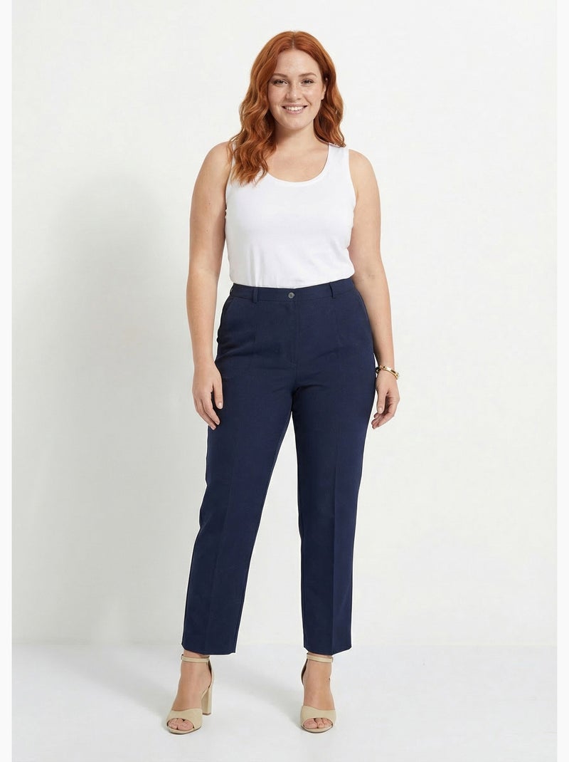 Pantalón recto liso con cintura semielástica - afibel Azul marino - Kiabi