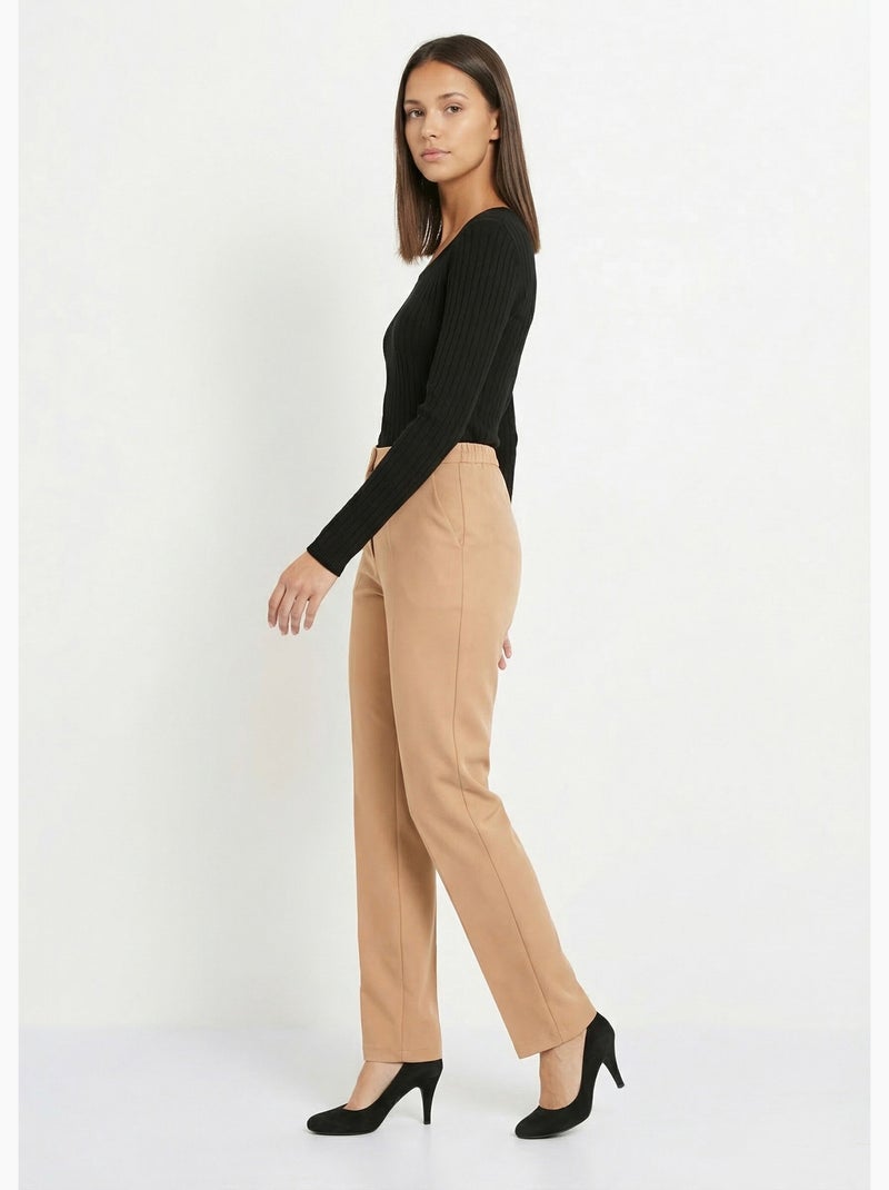 Pantalón recto liso con cintura semielástica - Afibel Beige - Kiabi