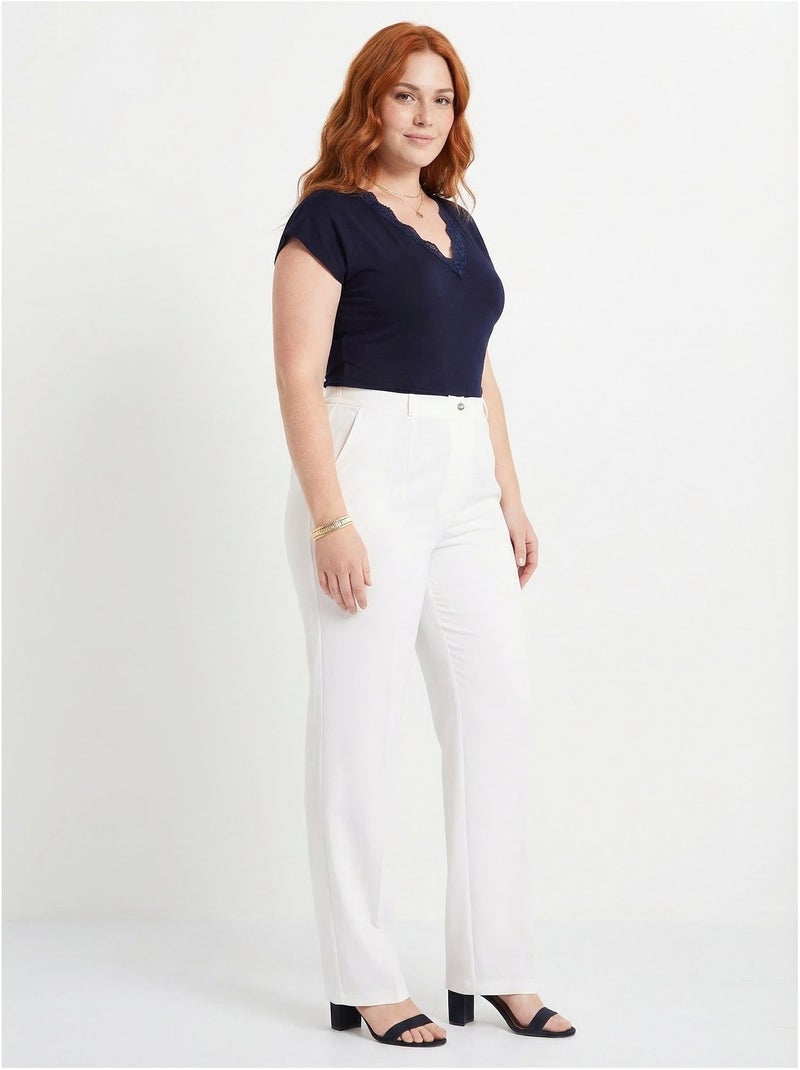 Pantalón recto liso con cintura semielástica - Afibel Blanco - Kiabi