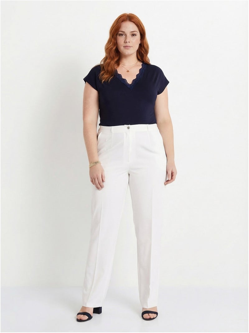 Pantalón recto liso con cintura semielástica - Afibel Blanco - Kiabi