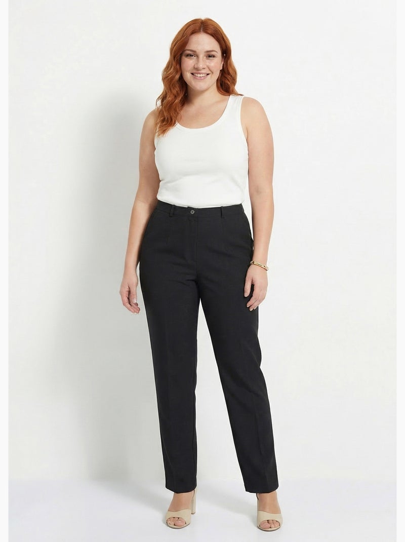 Pantalón recto liso con cintura semielástica - afibel Negro - Kiabi