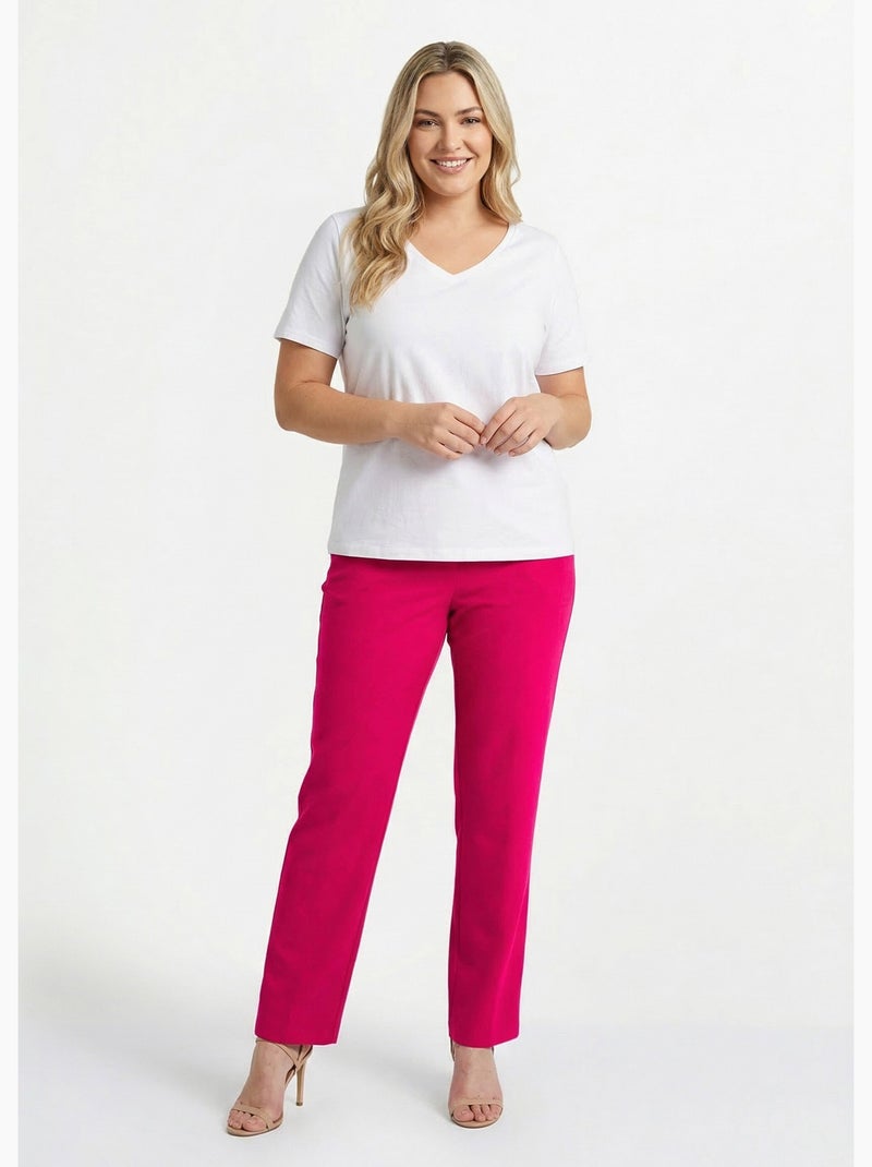 Pantalón recto liso con cintura semielástica - Afibel Rosa - Kiabi