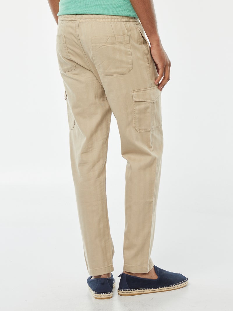 Pantalón recto multibolsillos de sarga beige - Kiabi