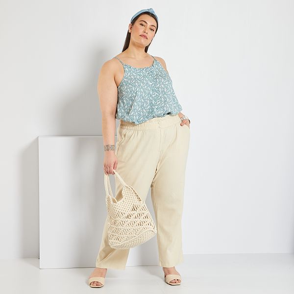 Pantalón recto vaporoso tallas grandes mujer - beige - Kiabi - 20,00€