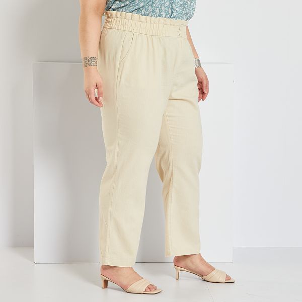 Pantalón recto vaporoso tallas grandes mujer - beige - Kiabi - 20,00€
