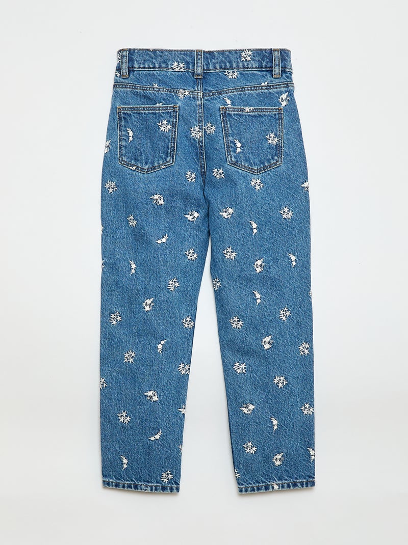 Pantalón recto vaquero con estampado Azul - Kiabi