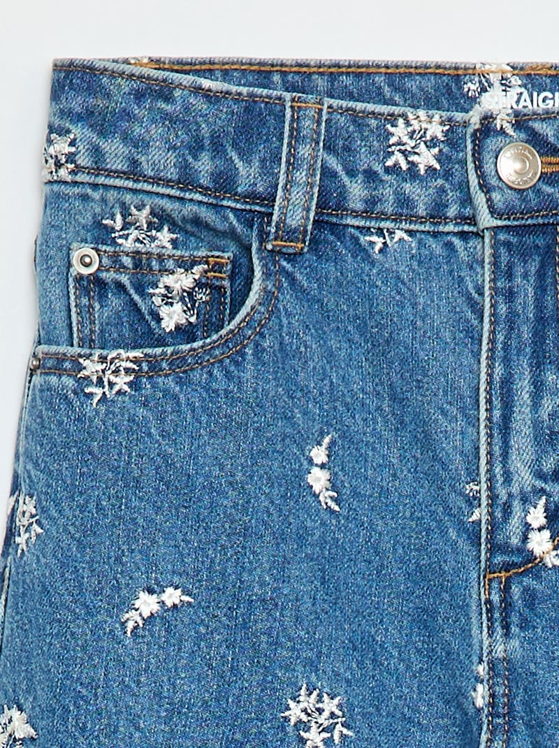 Pantalón recto vaquero con estampado Azul - Kiabi