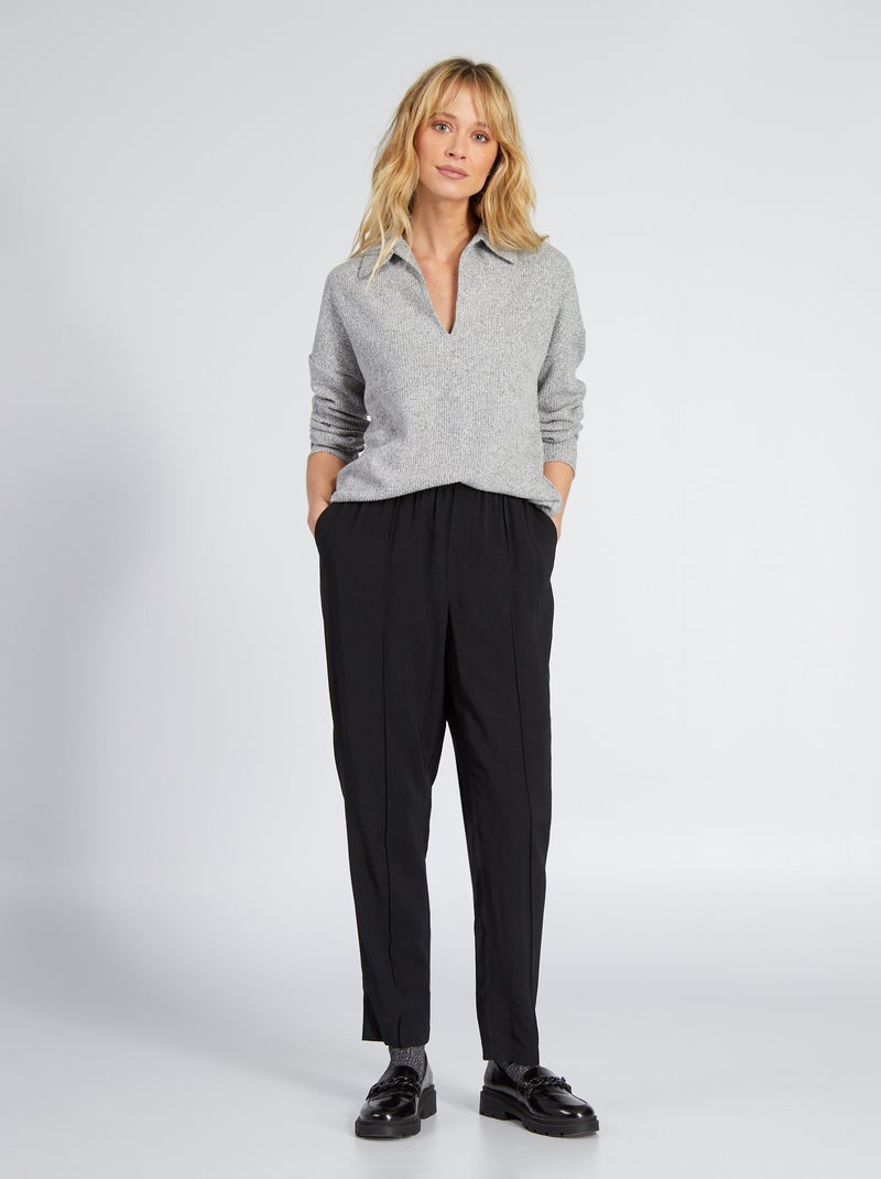 Pantalón regular de sarga tipo jogging negro - Kiabi