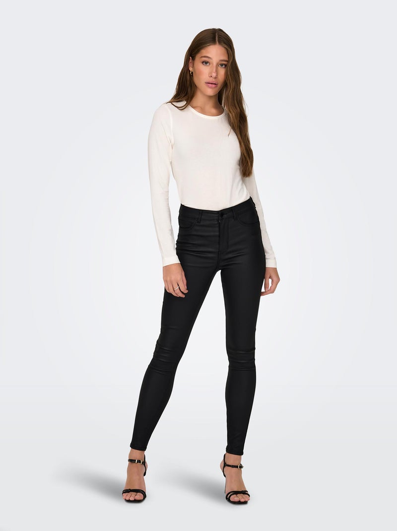 Pantalón revestido de tiro alto NEGRO - Kiabi