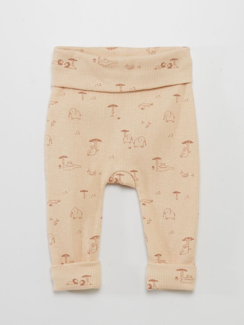 Pantalón sarouel de canalé con estampado BEIGE - Kiabi