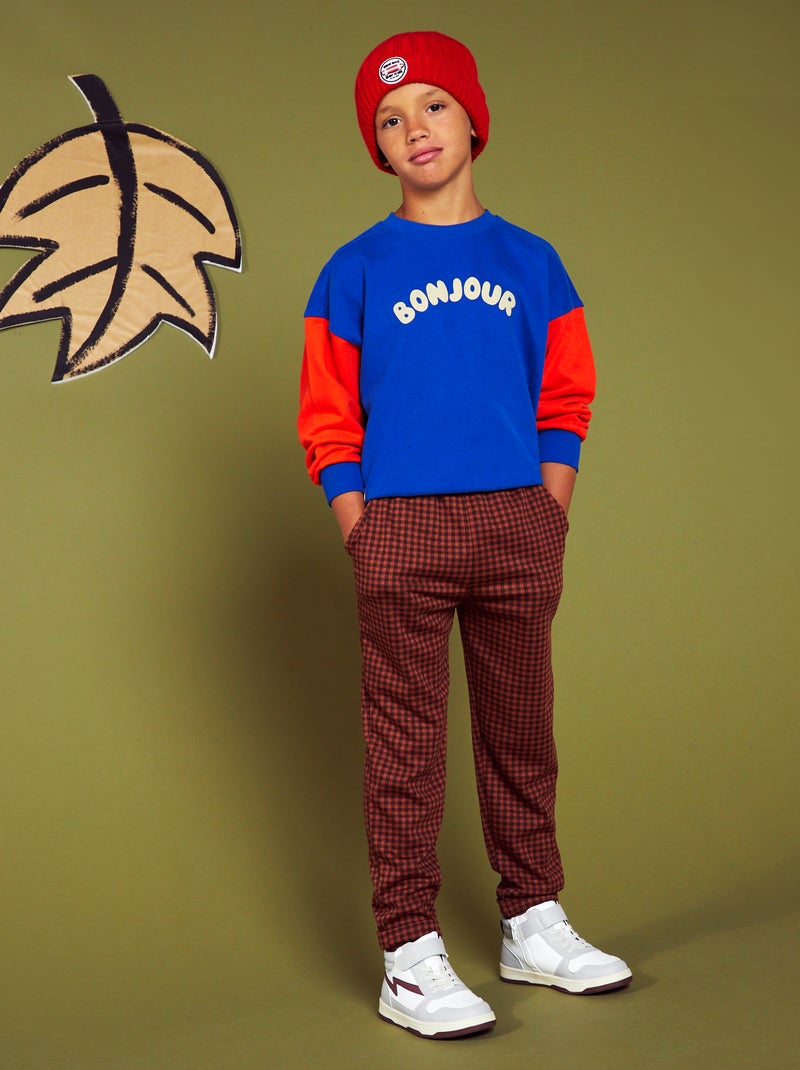 Pantalón sarouel de cuadros Gris - Kiabi