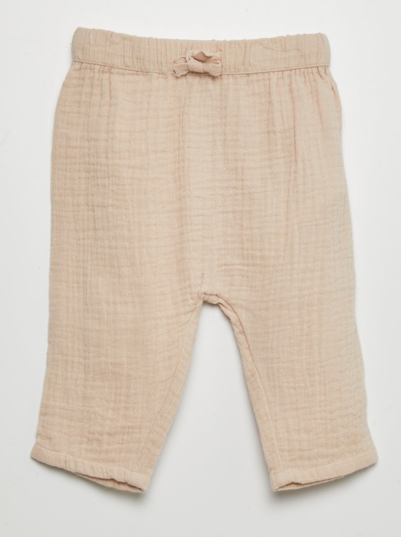 Pantalón sarouel de gasa de algodón BEIGE - Kiabi
