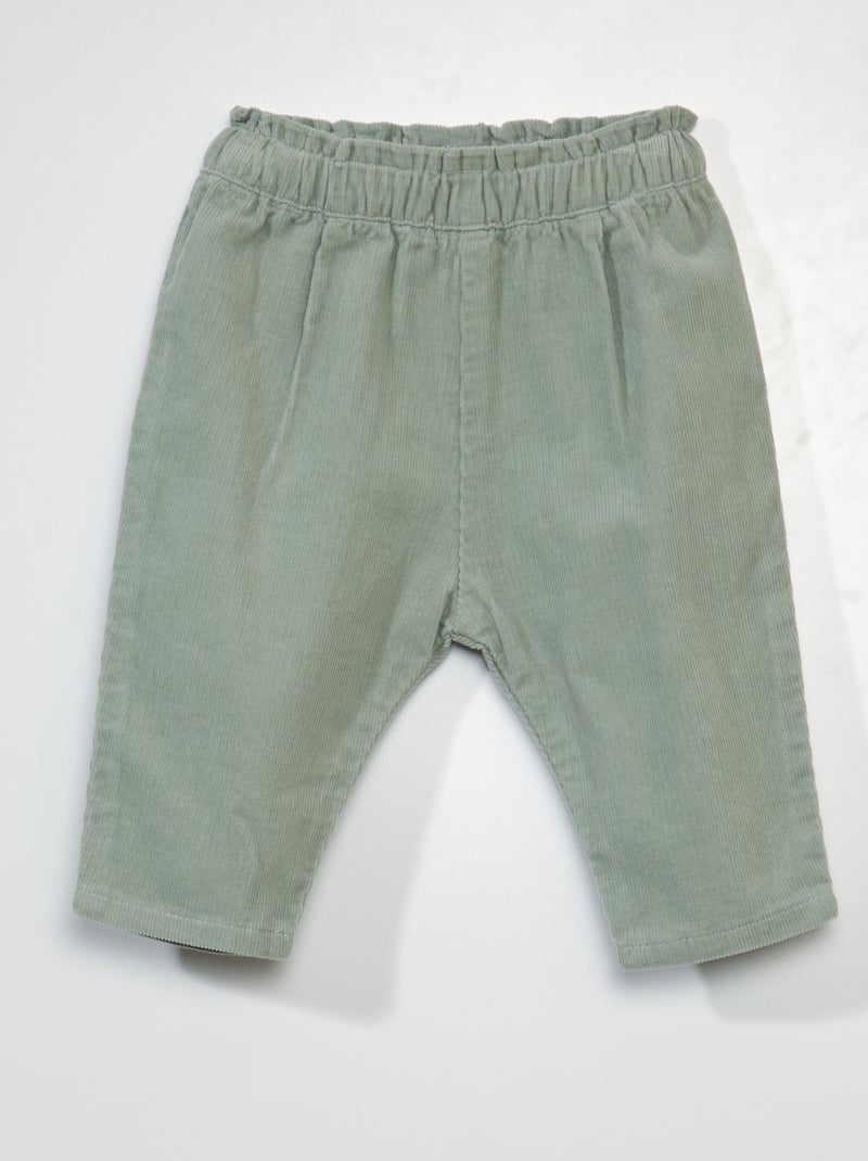 Pantalón sarouel de terciopelo verde ceniciento - Kiabi