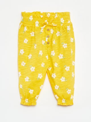 Pantalón sarouel jaspeado y estampado