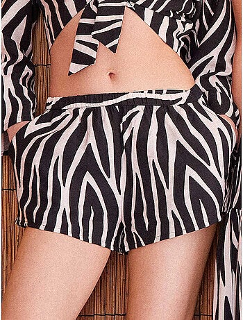 Pantalón short cintura elástica con estampado animal print cebra
