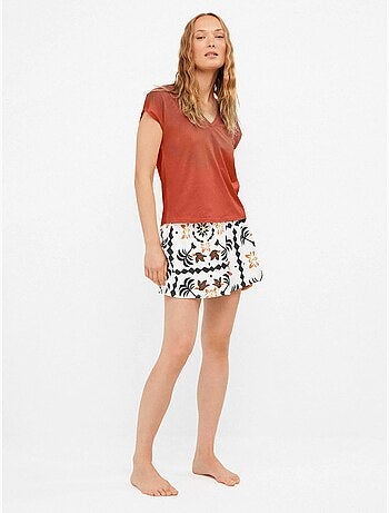 Pantalón short evasé con estampado tropical con algodón