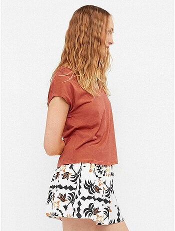Pantalón short evasé con estampado tropical con algodón