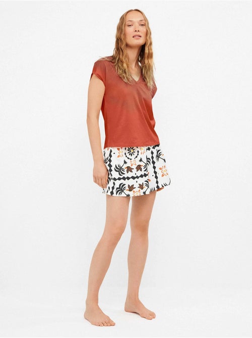 Pantalón short evasé con estampado tropical con algodón - Kiabi Pantalón short evasé con estampado tropical con algodón - Kiabi