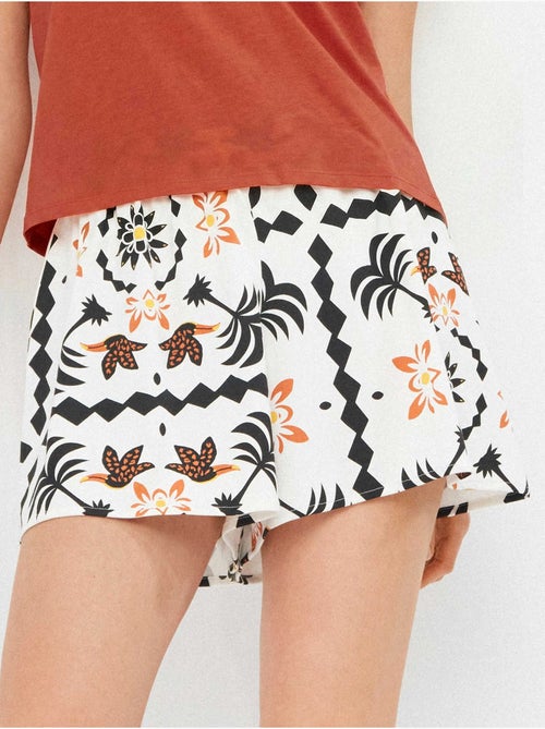 Pantalón short evasé con estampado tropical con algodón - Kiabi Pantalón short evasé con estampado tropical con algodón - Kiabi