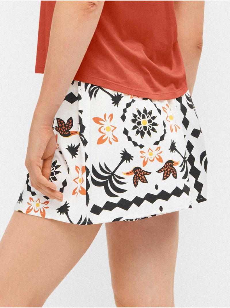 Pantalón short evasé con estampado tropical con algodón Multicolor - Kiabi