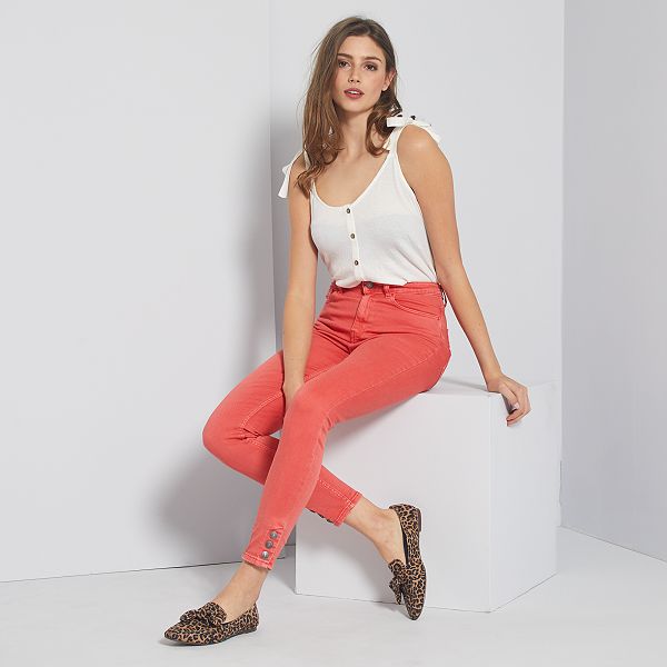 Pantalon Skinny De Color Mujer Talla 34 A 48 Rosa Naranja