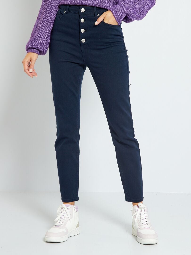 Pantalón skinny de sarga de talle alto azul - Kiabi
