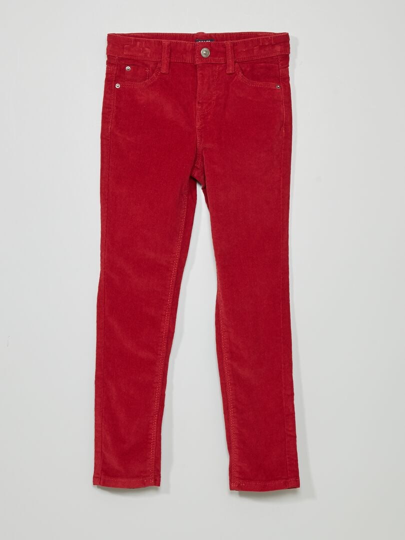 Pantalón skinny liso de terciopelo rojo burdeos - Kiabi