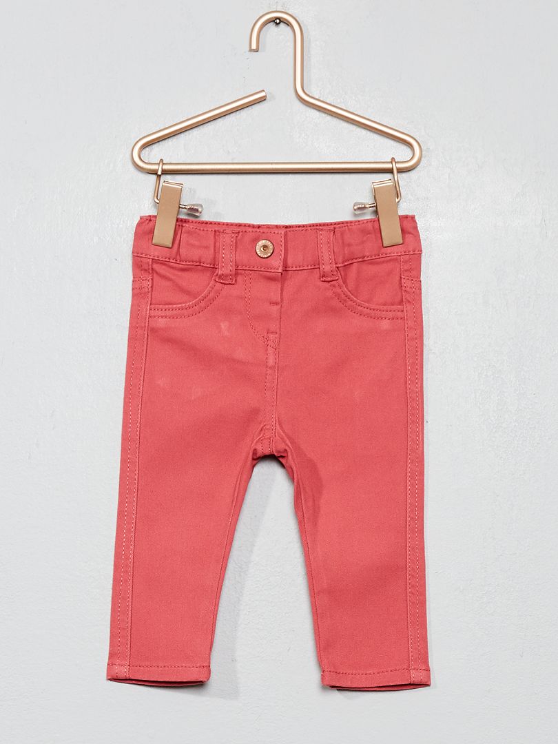 Pantalón slim de algodón elástico rosa - Kiabi