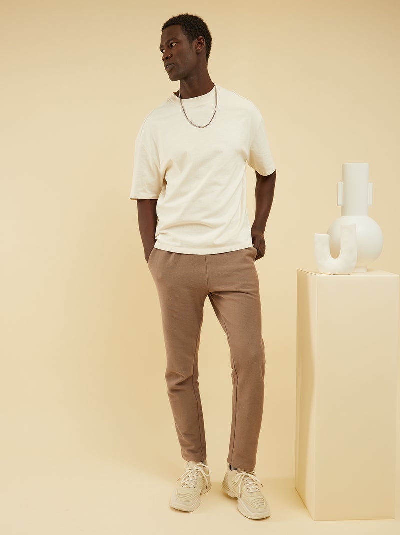 Pantalón slim de punto liso gris beige - Kiabi