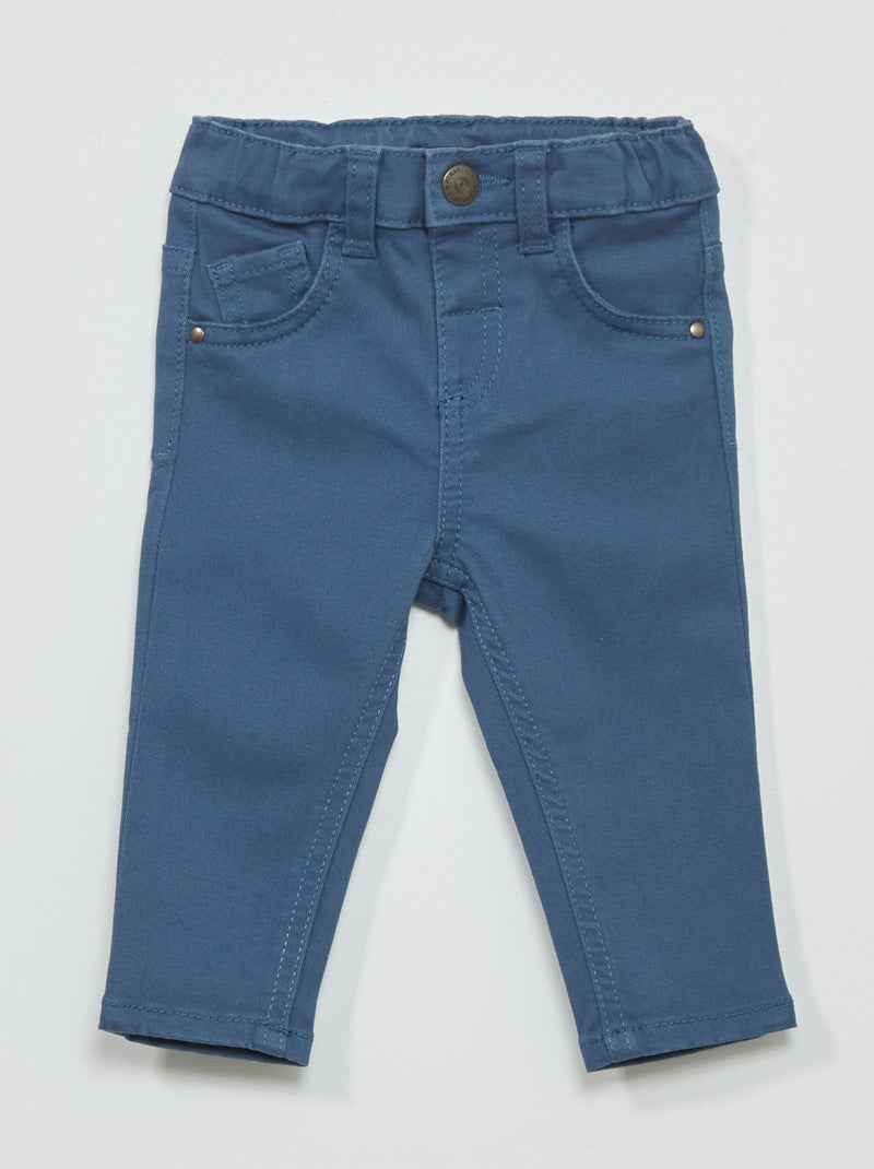 Pantalón slim de sarga con cintura ajustable azul - Kiabi